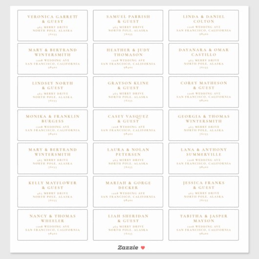 Hochzeit Gast voradressierte Labels Boho Gold J102 (Blatt)