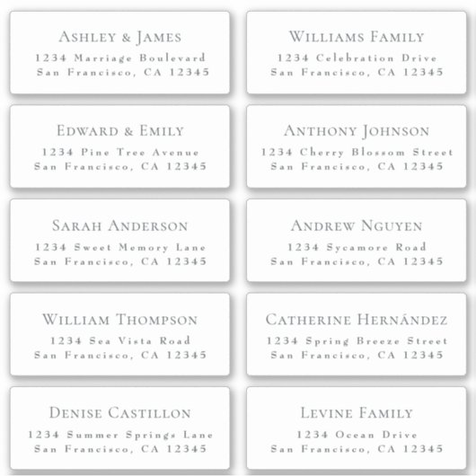 Hochzeit Gastadresse Labels ORDER 6" oder 8"! (Vorderseite)