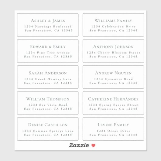 Hochzeit Gastadresse Labels ORDER 6" oder 8"! (Blatt)