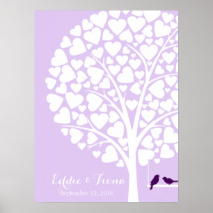 Hochzeit Gästebuch Baum Vogel lila Signature