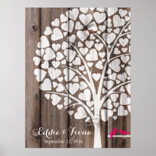 Hochzeit Gästebuch Baum Vogel rosa Holz Signature