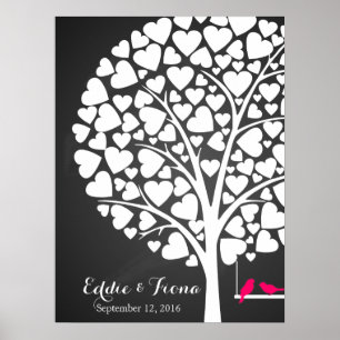 Hochzeit Gästebuch Baum Vogel rosa Unterschrift