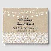 Hochzeit Gästebuch Burlap Lace Rustic Lights (Vorderseite)