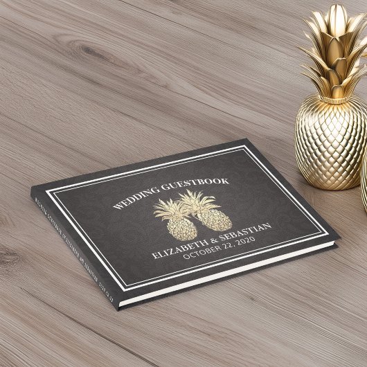 Hochzeit Gästebuch Chic Black Gold Ananas Couple