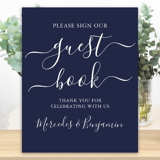Hochzeit Gästebuch Signieren Modernes Skript Navy