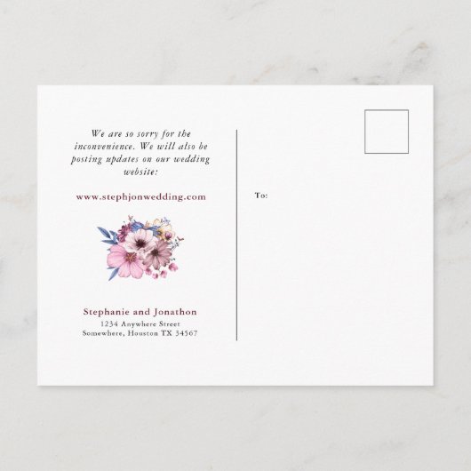 Hochzeit geändert Datum gleiche Liebe Neuer Plan F Ankündigungspostkarte (Rückseite)