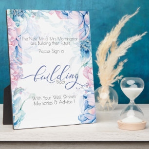 Hochzeit Gebäude Block Blue Pink Peonies Fotoplatte