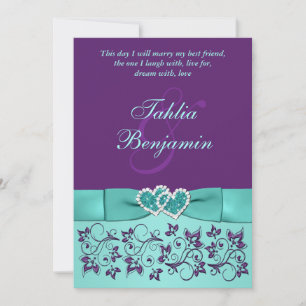 Hochzeit   GEDRUCKTE Schleife Aqua, Lila   Floral Einladung