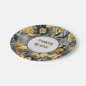 Hochzeit Gelb + Graue Floral Pappteller (Schrägansicht)