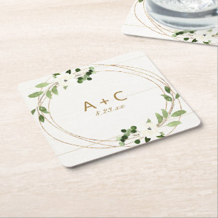 Hochzeit Geometrische Wasserfarbe Floral Rustikal Rechteckiger Pappuntersetzer