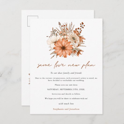 Hochzeit gleiche Liebe Neuer Plan Datum Herbst Flo Ankündigungspostkarte (Vorne/Hinten)