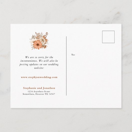 Hochzeit gleiche Liebe Neuer Plan Datum Herbst Flo Ankündigungspostkarte (Rückseite)