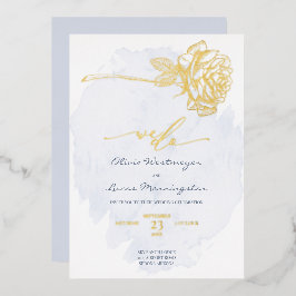HOCHZEIT | Gold Gilded Rose auf Dusty Blue Folieneinladung
