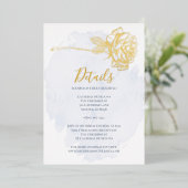 HOCHZEIT | Gold Gilded Rose auf Dusty Blue Folieneinladung (Stehend vorne)