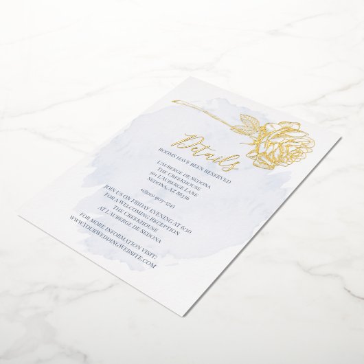 HOCHZEIT | Gold Gilded Rose auf Dusty Blue Folieneinladung (Gedreht)