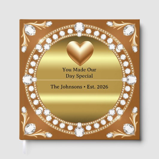 💍 Hochzeit Gold Herz Monogramm Stil 🌹 Gästebuch (Vorderseite)