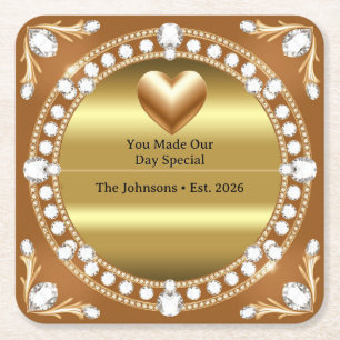 💍 Hochzeit Gold Herz Monogramm Stil 🌹 Rechteckiger Pappuntersetzer