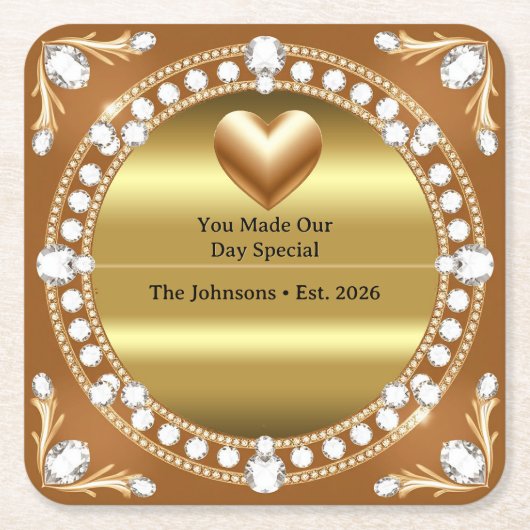 💍 Hochzeit Gold Herz Monogramm Stil 🌹 Rechteckiger Pappuntersetzer (Vorderseite)