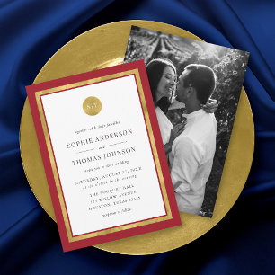 Hochzeit Gold Runde Monogramm Foto Benutzerdefinie Einladung