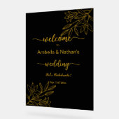 Hochzeit Gold und Schwarz Elegante Blumen Willkomm Acrylschild (Winkel)