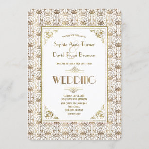 Hochzeit Gold Weiß Roaring Twenties Art Deco Einladung