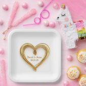 Hochzeit Gold Wired Herz auf Weiß Pappteller (Party)
