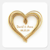 Hochzeit Gold Wired Herz auf Weiß Quadratischer Aufkleber (Vorderseite)