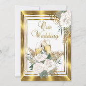 Hochzeit Golden White Rose Champagne Gold 2 Einladung (Vorderseite)