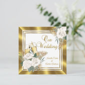 Hochzeit Golden White Rose Champagne Gold Einladung (Stehend Vorderseite)