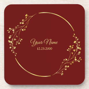 Hochzeit Goldene Blumengeometrische Girlande Rote Getränkeuntersetzer