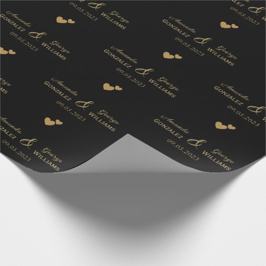 Hochzeit Goldene Herzblüte und Bräuche, schwarz Geschenkpapier (Ecke)