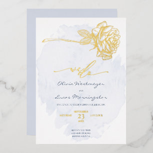 HOCHZEIT    Goldene vergoldete Rose auf staubigem  Folieneinladung