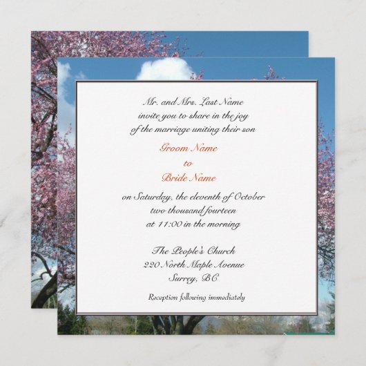 Hochzeit, Groom Eltern Einladung Kirschbaum (Vorne/Hinten)