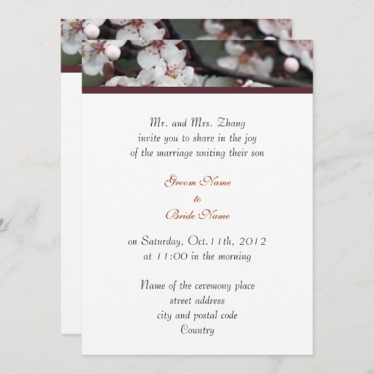 Hochzeit, Grooms Eltern Einladung Pflaume Blume (Vorne/Hinten)