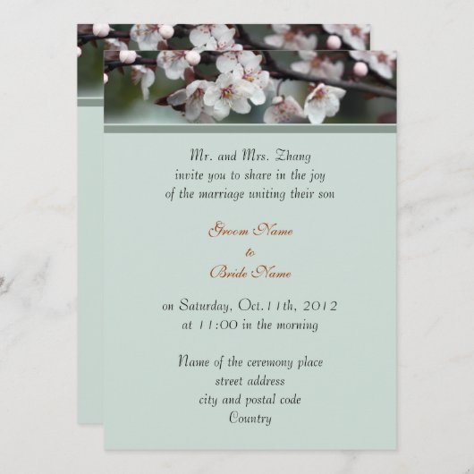 Hochzeit, Grooms Eltern Einladung Pflaume Blume (Vorne/Hinten)