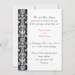 Hochzeit, Grooms Eltern laden schwarzen Damast ein Einladung