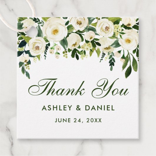 Hochzeit Grün Weiße Blüte Vielen Dank Gold Geschenkanhänger (Vorderseite)