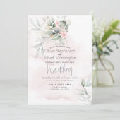 Hochzeit | Grüne Wälder Pale Pink Rose Einladung (Stehend Vorderseite)