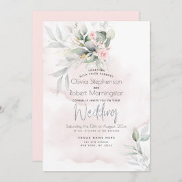 Hochzeit | Grüne Wälder Pale Pink Rose Einladung