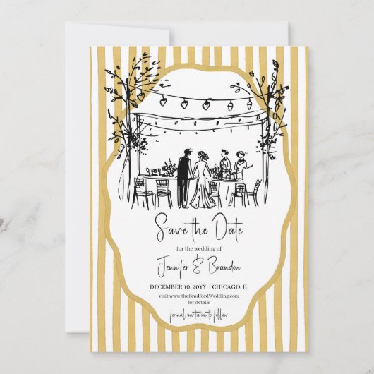 Hochzeit handgezeichnet senfgestreift einladung (Rückseite)