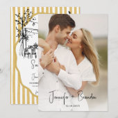 Hochzeit handgezeichnet senfgestreift einladung (Vorne/Hinten)