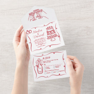 Hochzeit Handgezeichnet Whimsical Rote Einladung &