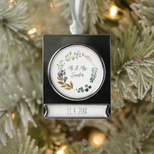 Hochzeit Herr & Frau Herbstlaub NAME JAHR SEIN Banner-Ornament Silber