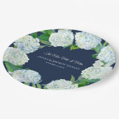 Hochzeit Herr n Frau Navy Blue White Hydrangea Wre Pappteller (Schrägansicht)