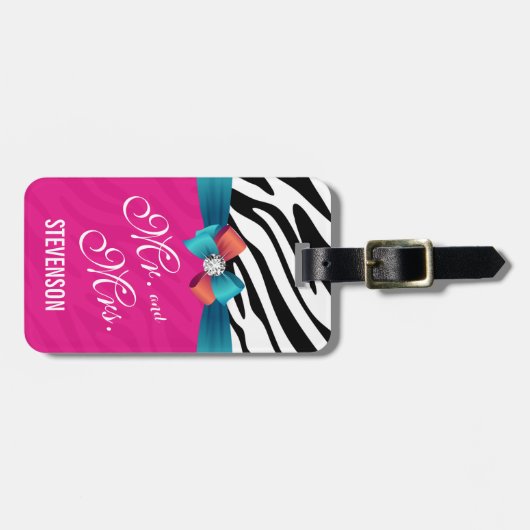 Hochzeit Herr und Frau - Elegant Zebra Print Hot P Gepäckanhänger (Vorderseite horizontal)