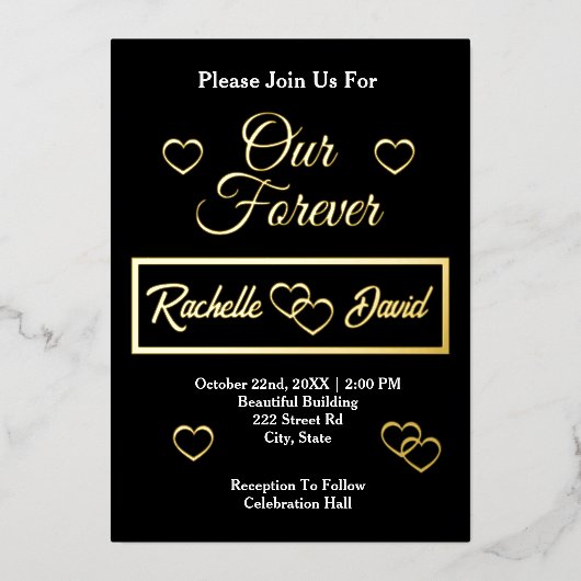 Hochzeit Herz Minimalistisch Elegante Unser ewiges Folieneinladung (Vorderseite)