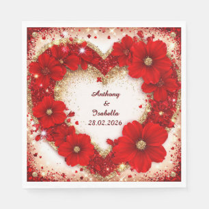 Hochzeit Herzförmiger roter Blumenrahmen mit Glitt Serviette