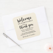 Hochzeit Herzlich willkommen Vielen Dank Hotel Cus Quadratischer Aufkleber (Umschlag)