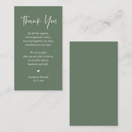 Hochzeit herzlichen Dank, Rustic Sage Green Begleitkarte (Vorne/Hinten)