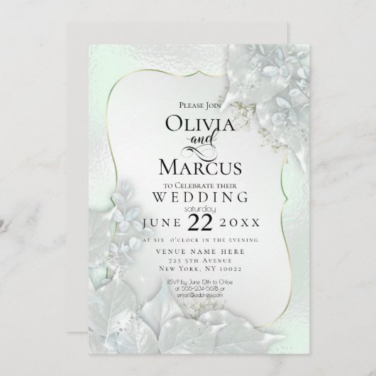 HOCHZEIT | Honeydew Green Pearl Shimmer Einladung (Vorne/Hinten)